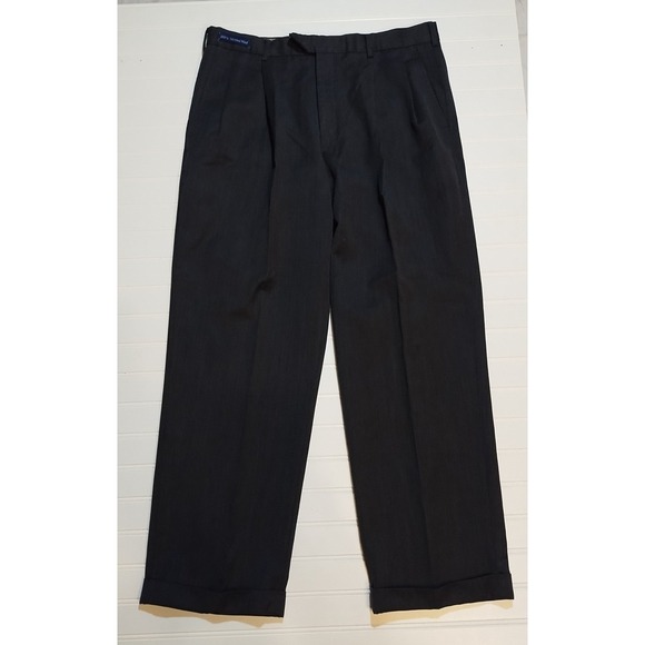 Other - 100% Worsted Wool Pleated Cuffed Mens Dress Pants Charcoal Gray 34x28 (Tag 36x30